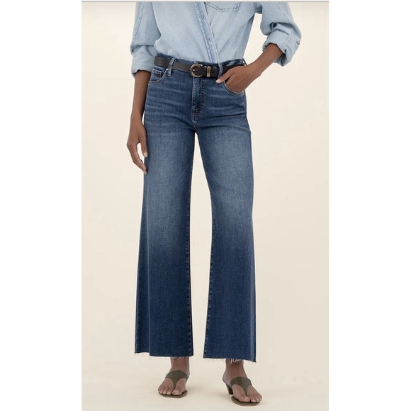 Kut from the Kloth Denim - Kut from the Kloth Meg HighRise Wide Leg Jeans 14 Dark Wash Raw Hem Boho Classic